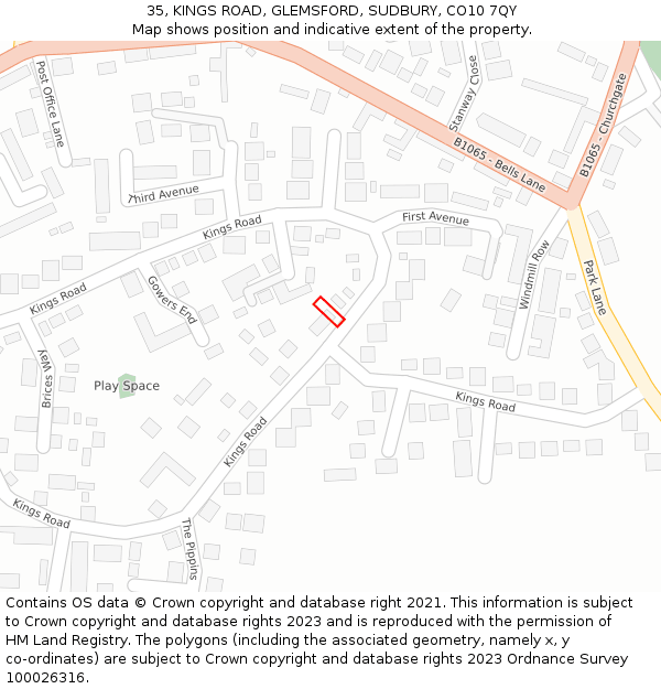 35, KINGS ROAD, GLEMSFORD, SUDBURY, CO10 7QY: Location map and indicative extent of plot