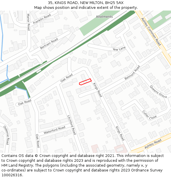 35, KINGS ROAD, NEW MILTON, BH25 5AX: Location map and indicative extent of plot