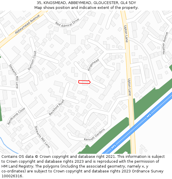 35, KINGSMEAD, ABBEYMEAD, GLOUCESTER, GL4 5DY: Location map and indicative extent of plot