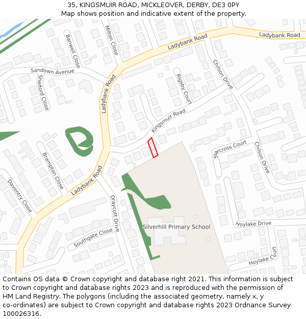 35, KINGSMUIR ROAD, MICKLEOVER, DERBY, DE3 0PY: Location map and indicative extent of plot