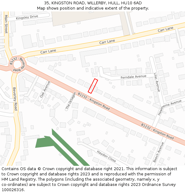 35, KINGSTON ROAD, WILLERBY, HULL, HU10 6AD: Location map and indicative extent of plot