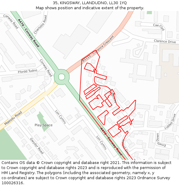 35, KINGSWAY, LLANDUDNO, LL30 1YQ: Location map and indicative extent of plot