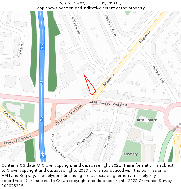 35, KINGSWAY, OLDBURY, B68 0QD: Location map and indicative extent of plot