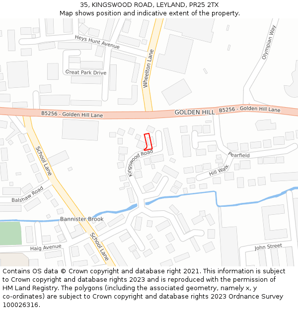 35, KINGSWOOD ROAD, LEYLAND, PR25 2TX: Location map and indicative extent of plot