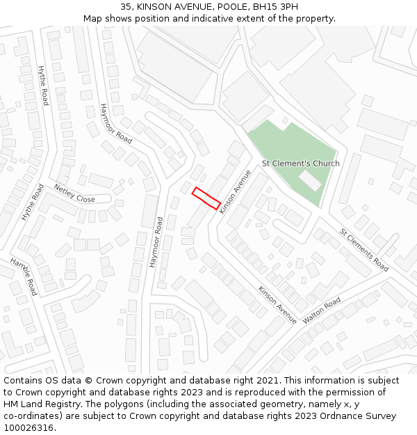 35, KINSON AVENUE, POOLE, BH15 3PH: Location map and indicative extent of plot