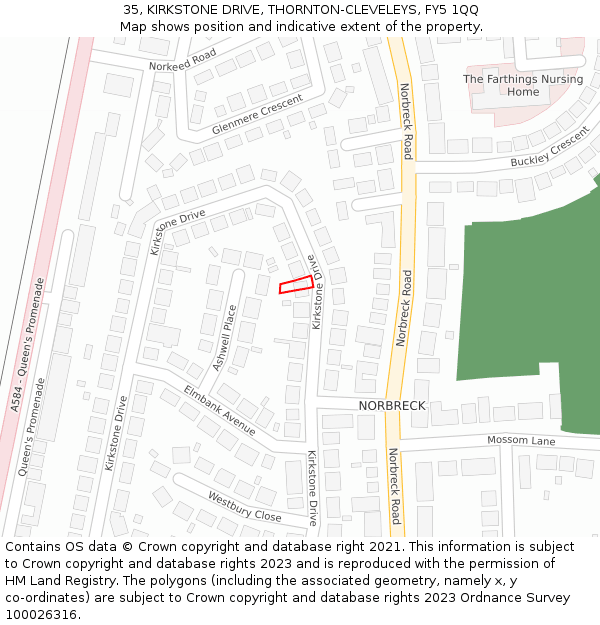 35, KIRKSTONE DRIVE, THORNTON-CLEVELEYS, FY5 1QQ: Location map and indicative extent of plot