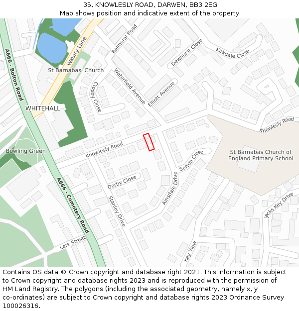 35, KNOWLESLY ROAD, DARWEN, BB3 2EG: Location map and indicative extent of plot