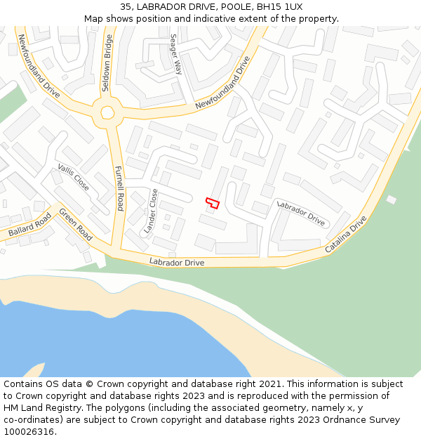 35, LABRADOR DRIVE, POOLE, BH15 1UX: Location map and indicative extent of plot