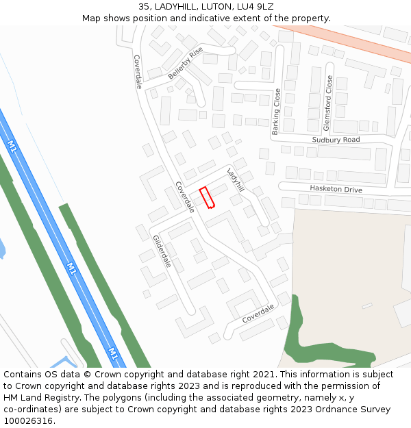 35, LADYHILL, LUTON, LU4 9LZ: Location map and indicative extent of plot