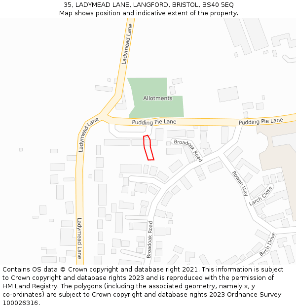 35, LADYMEAD LANE, LANGFORD, BRISTOL, BS40 5EQ: Location map and indicative extent of plot