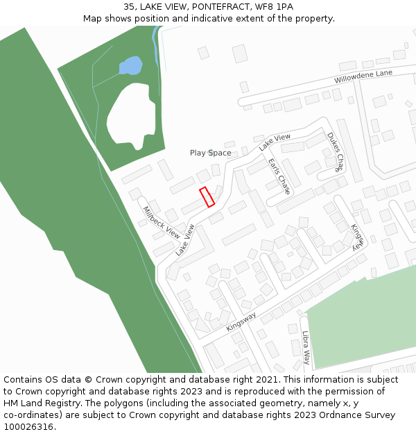 35, LAKE VIEW, PONTEFRACT, WF8 1PA: Location map and indicative extent of plot