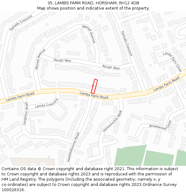 35, LAMBS FARM ROAD, HORSHAM, RH12 4DB: Location map and indicative extent of plot