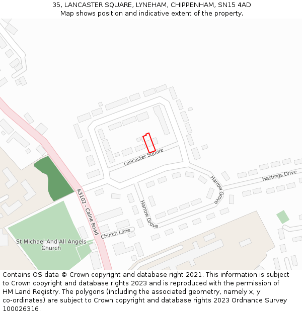 35, LANCASTER SQUARE, LYNEHAM, CHIPPENHAM, SN15 4AD: Location map and indicative extent of plot