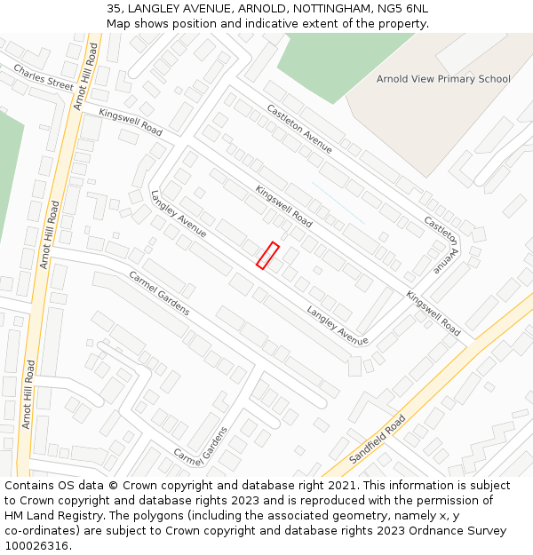 35, LANGLEY AVENUE, ARNOLD, NOTTINGHAM, NG5 6NL: Location map and indicative extent of plot