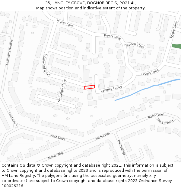 35, LANGLEY GROVE, BOGNOR REGIS, PO21 4LJ: Location map and indicative extent of plot