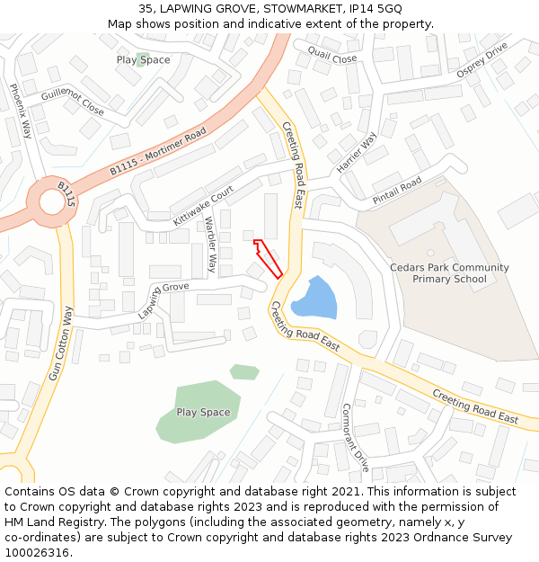 35, LAPWING GROVE, STOWMARKET, IP14 5GQ: Location map and indicative extent of plot