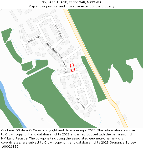 35, LARCH LANE, TREDEGAR, NP22 4FA: Location map and indicative extent of plot