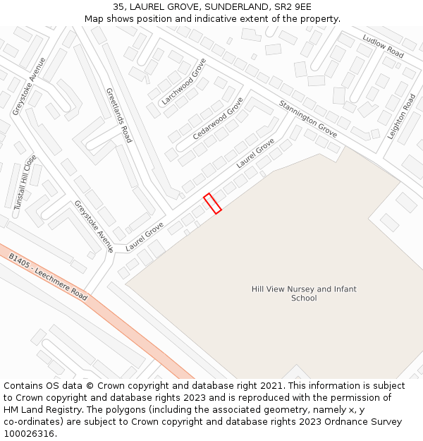 35, LAUREL GROVE, SUNDERLAND, SR2 9EE: Location map and indicative extent of plot