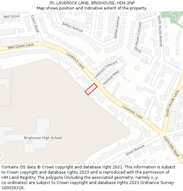 35, LAVEROCK LANE, BRIGHOUSE, HD6 2NP: Location map and indicative extent of plot