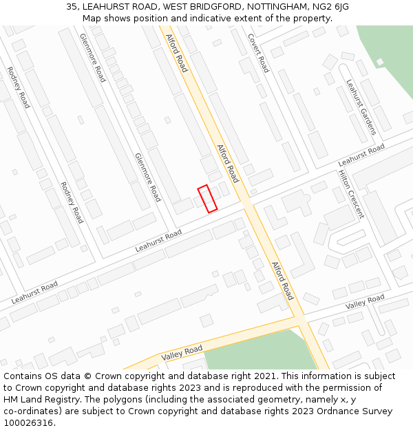 35, LEAHURST ROAD, WEST BRIDGFORD, NOTTINGHAM, NG2 6JG: Location map and indicative extent of plot