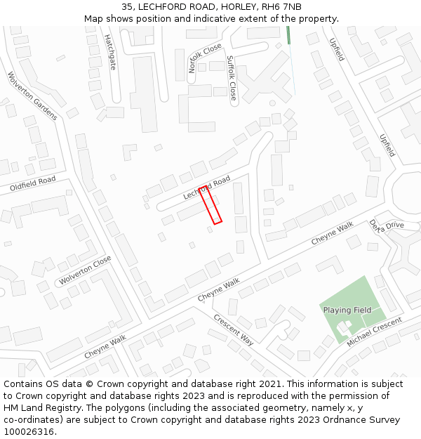 35, LECHFORD ROAD, HORLEY, RH6 7NB: Location map and indicative extent of plot