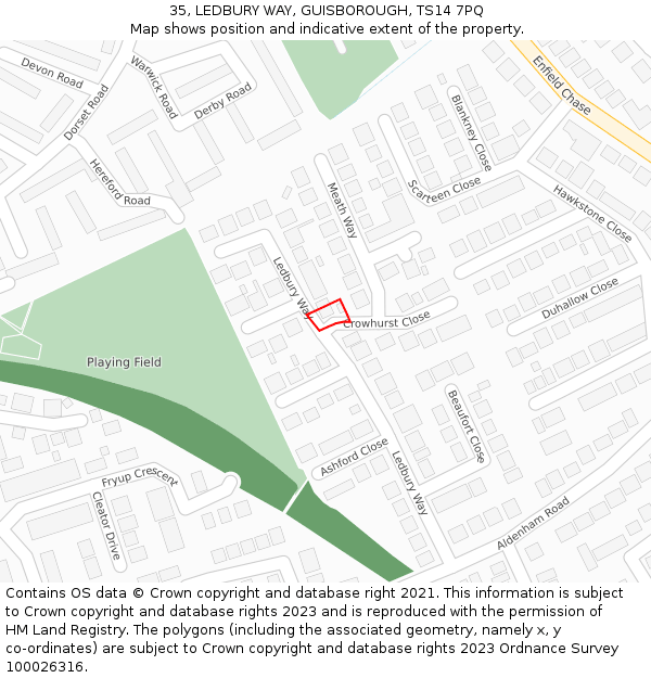 35, LEDBURY WAY, GUISBOROUGH, TS14 7PQ: Location map and indicative extent of plot