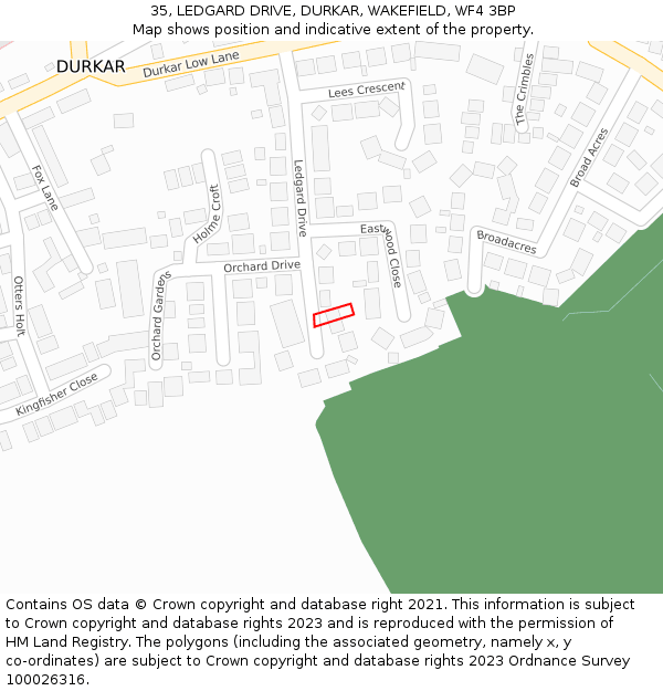 35, LEDGARD DRIVE, DURKAR, WAKEFIELD, WF4 3BP: Location map and indicative extent of plot