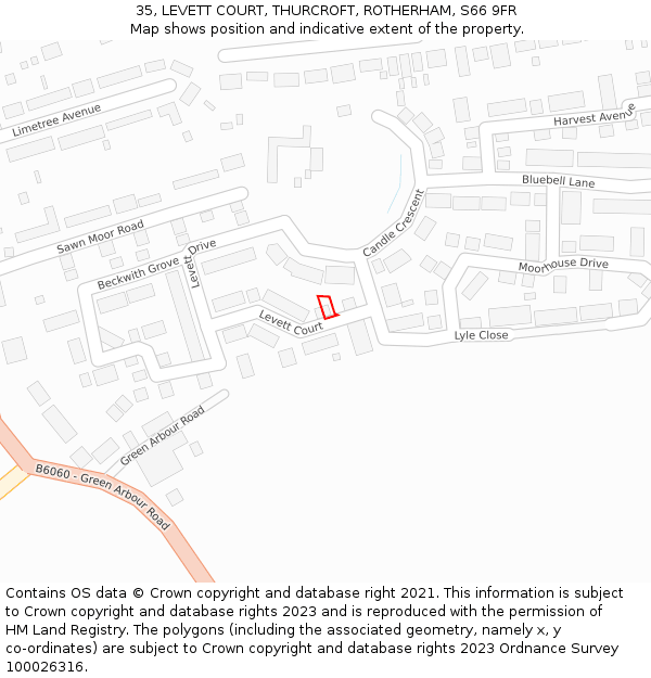 35, LEVETT COURT, THURCROFT, ROTHERHAM, S66 9FR: Location map and indicative extent of plot