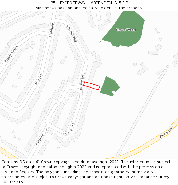 35, LEYCROFT WAY, HARPENDEN, AL5 1JP: Location map and indicative extent of plot