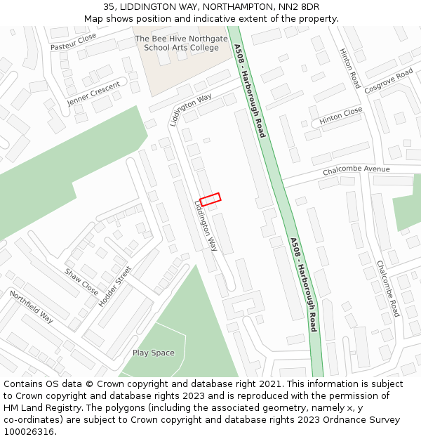 35, LIDDINGTON WAY, NORTHAMPTON, NN2 8DR: Location map and indicative extent of plot