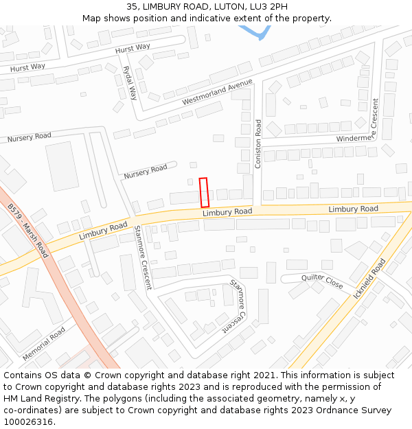 35, LIMBURY ROAD, LUTON, LU3 2PH: Location map and indicative extent of plot