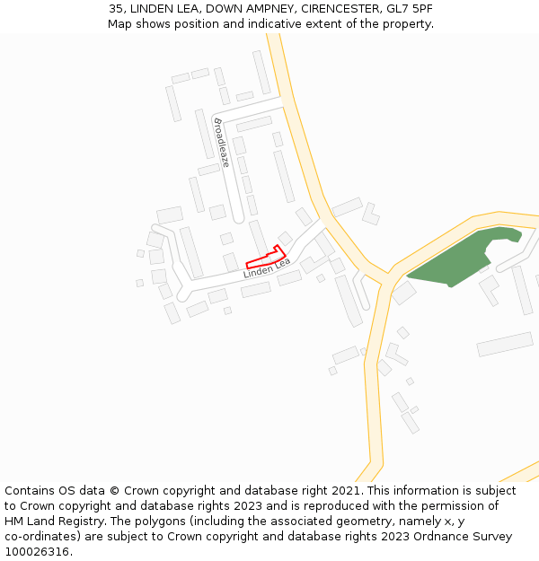 35, LINDEN LEA, DOWN AMPNEY, CIRENCESTER, GL7 5PF: Location map and indicative extent of plot