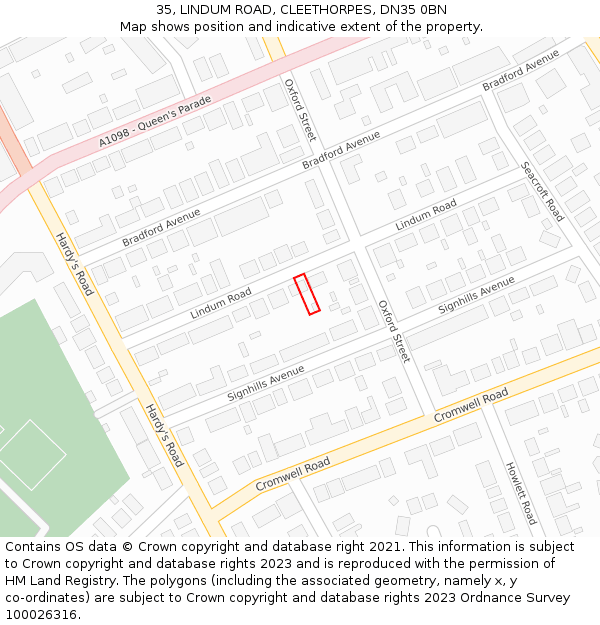 35, LINDUM ROAD, CLEETHORPES, DN35 0BN: Location map and indicative extent of plot