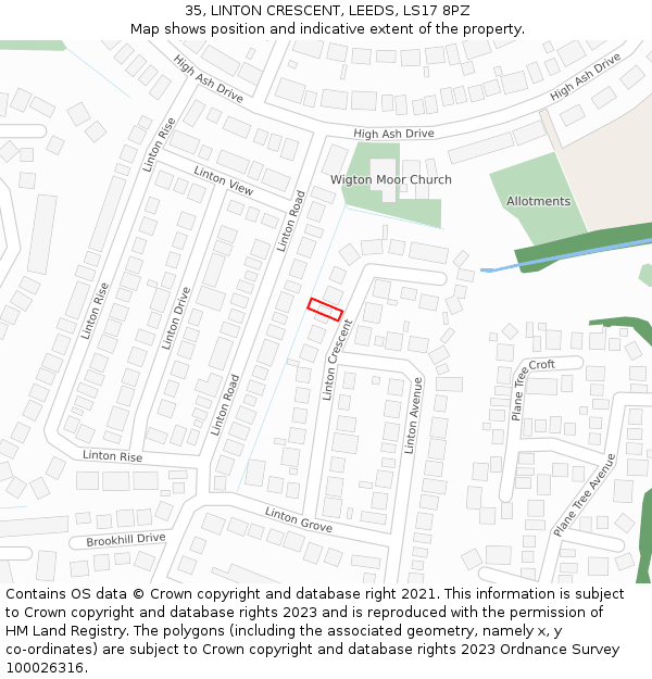 35, LINTON CRESCENT, LEEDS, LS17 8PZ: Location map and indicative extent of plot