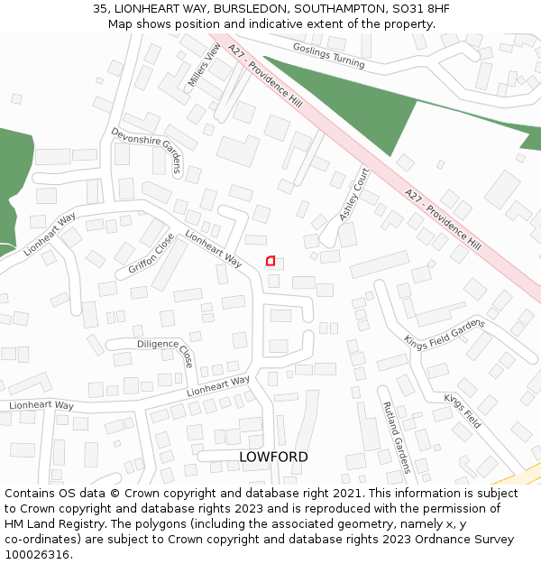 35, LIONHEART WAY, BURSLEDON, SOUTHAMPTON, SO31 8HF: Location map and indicative extent of plot