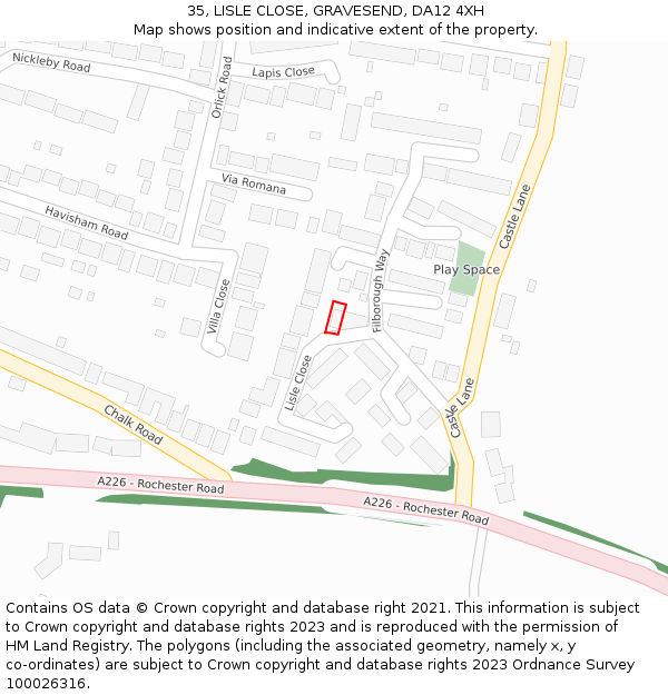 35, LISLE CLOSE, GRAVESEND, DA12 4XH: Location map and indicative extent of plot
