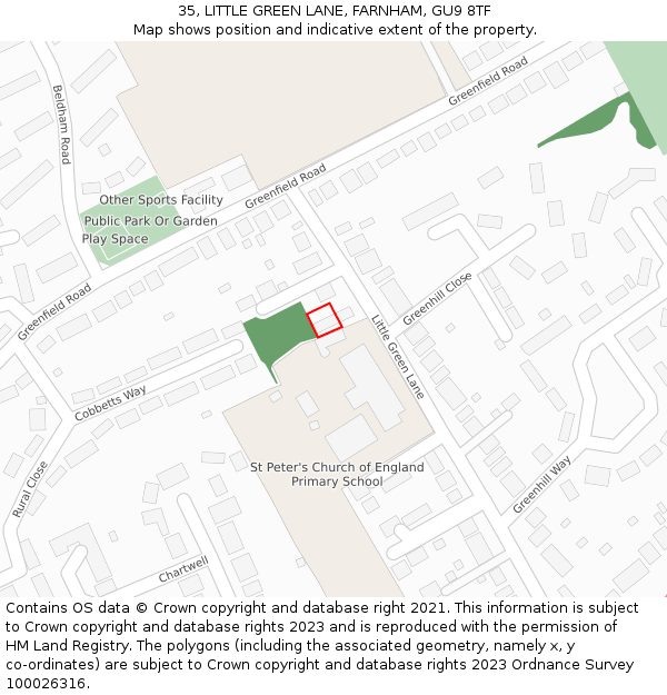 35, LITTLE GREEN LANE, FARNHAM, GU9 8TF: Location map and indicative extent of plot