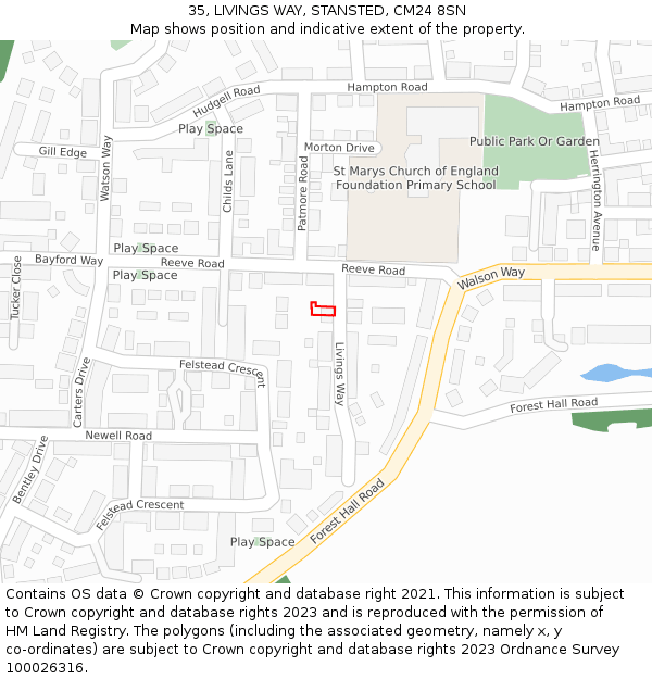 35, LIVINGS WAY, STANSTED, CM24 8SN: Location map and indicative extent of plot