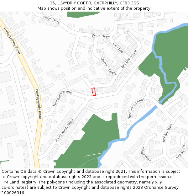 35, LLWYBR Y COETIR, CAERPHILLY, CF83 3SS: Location map and indicative extent of plot