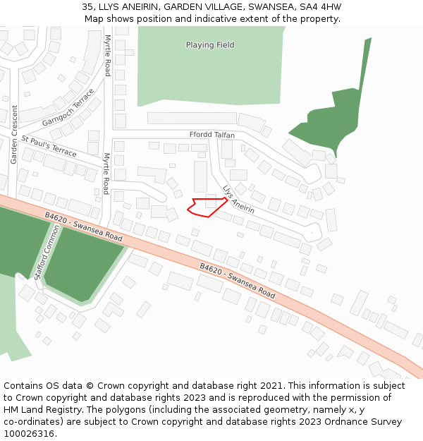 35, LLYS ANEIRIN, GARDEN VILLAGE, SWANSEA, SA4 4HW: Location map and indicative extent of plot