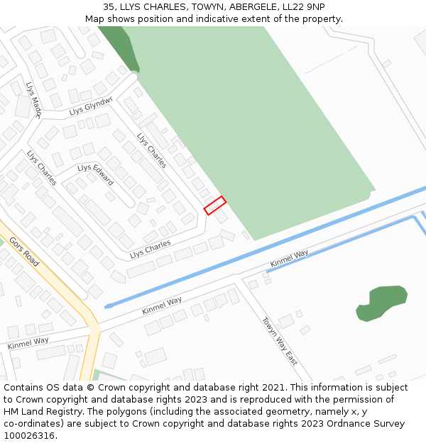 35, LLYS CHARLES, TOWYN, ABERGELE, LL22 9NP: Location map and indicative extent of plot