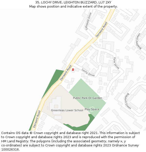 35, LOCHY DRIVE, LEIGHTON BUZZARD, LU7 2XY: Location map and indicative extent of plot