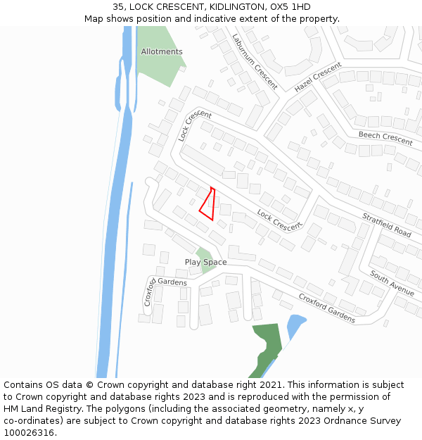 35, LOCK CRESCENT, KIDLINGTON, OX5 1HD: Location map and indicative extent of plot