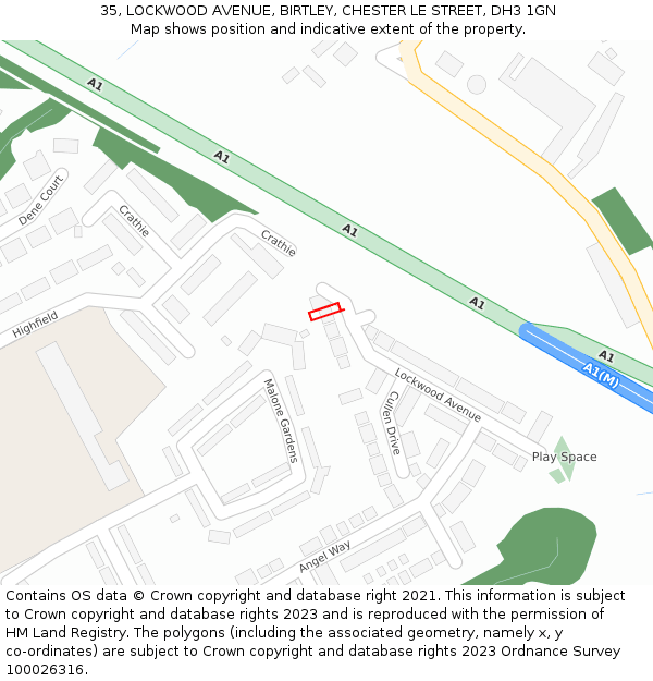 35, LOCKWOOD AVENUE, BIRTLEY, CHESTER LE STREET, DH3 1GN: Location map and indicative extent of plot