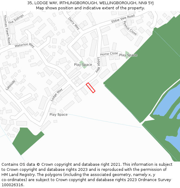 35, LODGE WAY, IRTHLINGBOROUGH, WELLINGBOROUGH, NN9 5YJ: Location map and indicative extent of plot