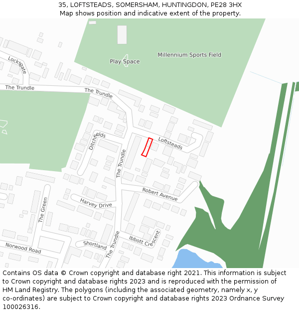 35, LOFTSTEADS, SOMERSHAM, HUNTINGDON, PE28 3HX: Location map and indicative extent of plot