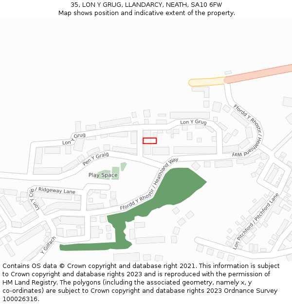 35, LON Y GRUG, LLANDARCY, NEATH, SA10 6FW: Location map and indicative extent of plot