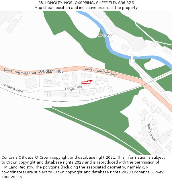 35, LONGLEY INGS, OXSPRING, SHEFFIELD, S36 8ZS: Location map and indicative extent of plot
