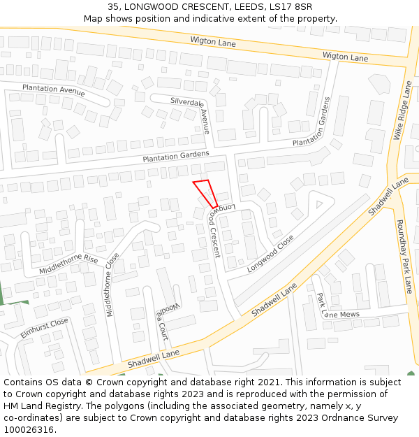 35, LONGWOOD CRESCENT, LEEDS, LS17 8SR: Location map and indicative extent of plot