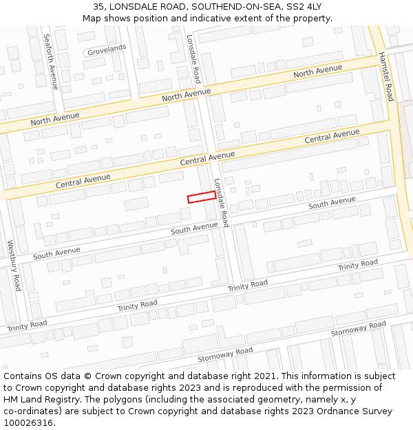 35, LONSDALE ROAD, SOUTHEND-ON-SEA, SS2 4LY: Location map and indicative extent of plot